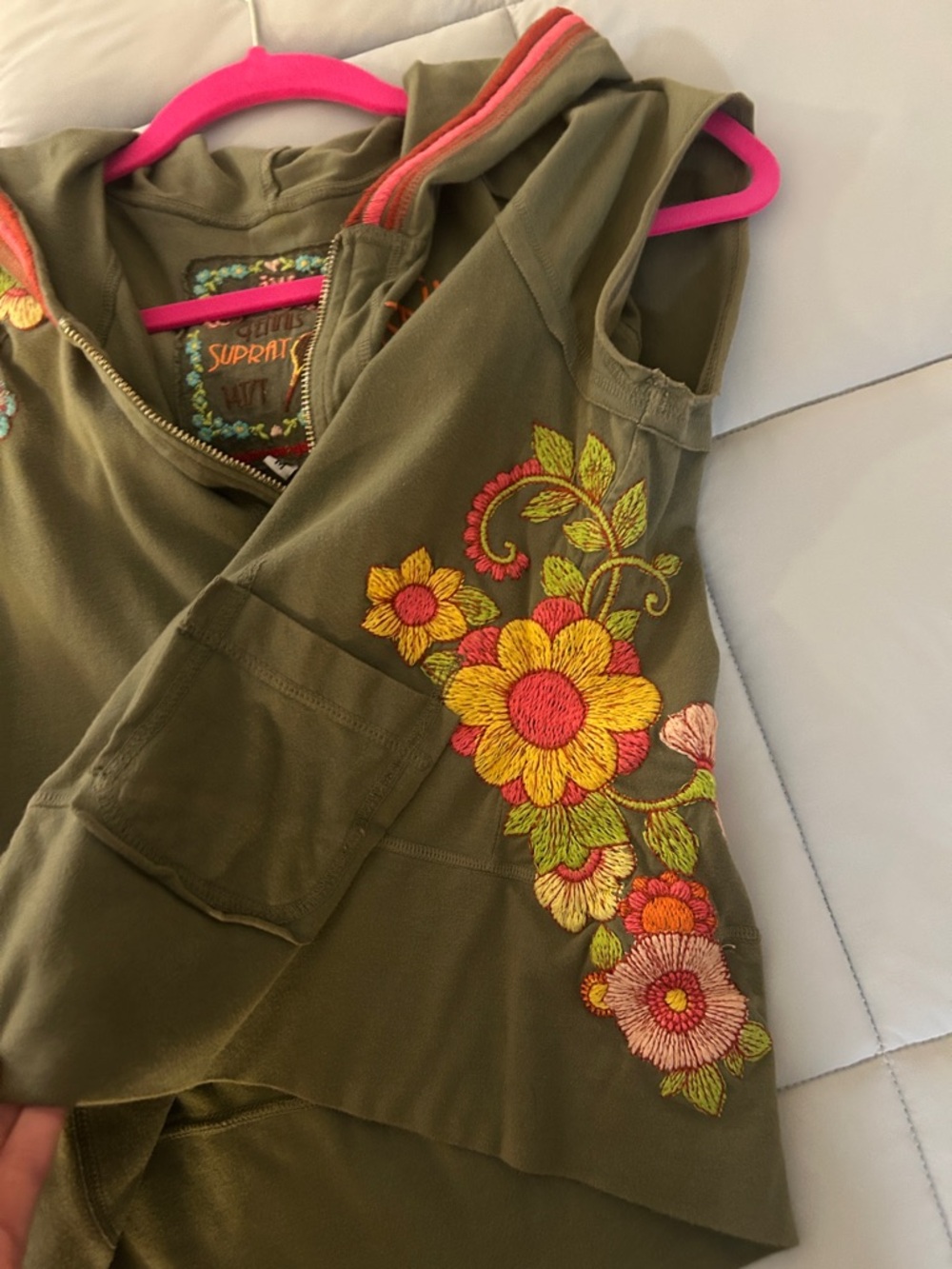 Johnny Was Green Hoodie with Multicolor Floral Embroidery - Picture 4 of 6